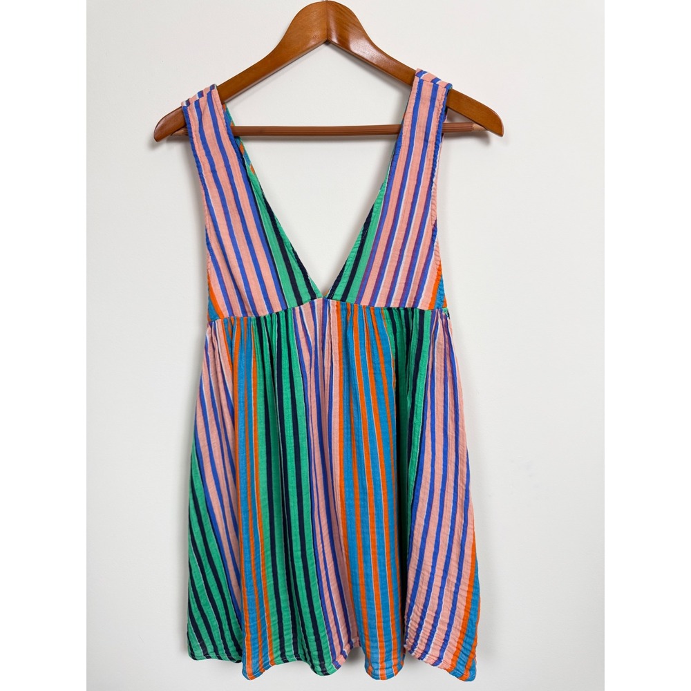 by Anthropologie Striped Cotton Babydoll Mini Dress Womens XS Multicolor Boho